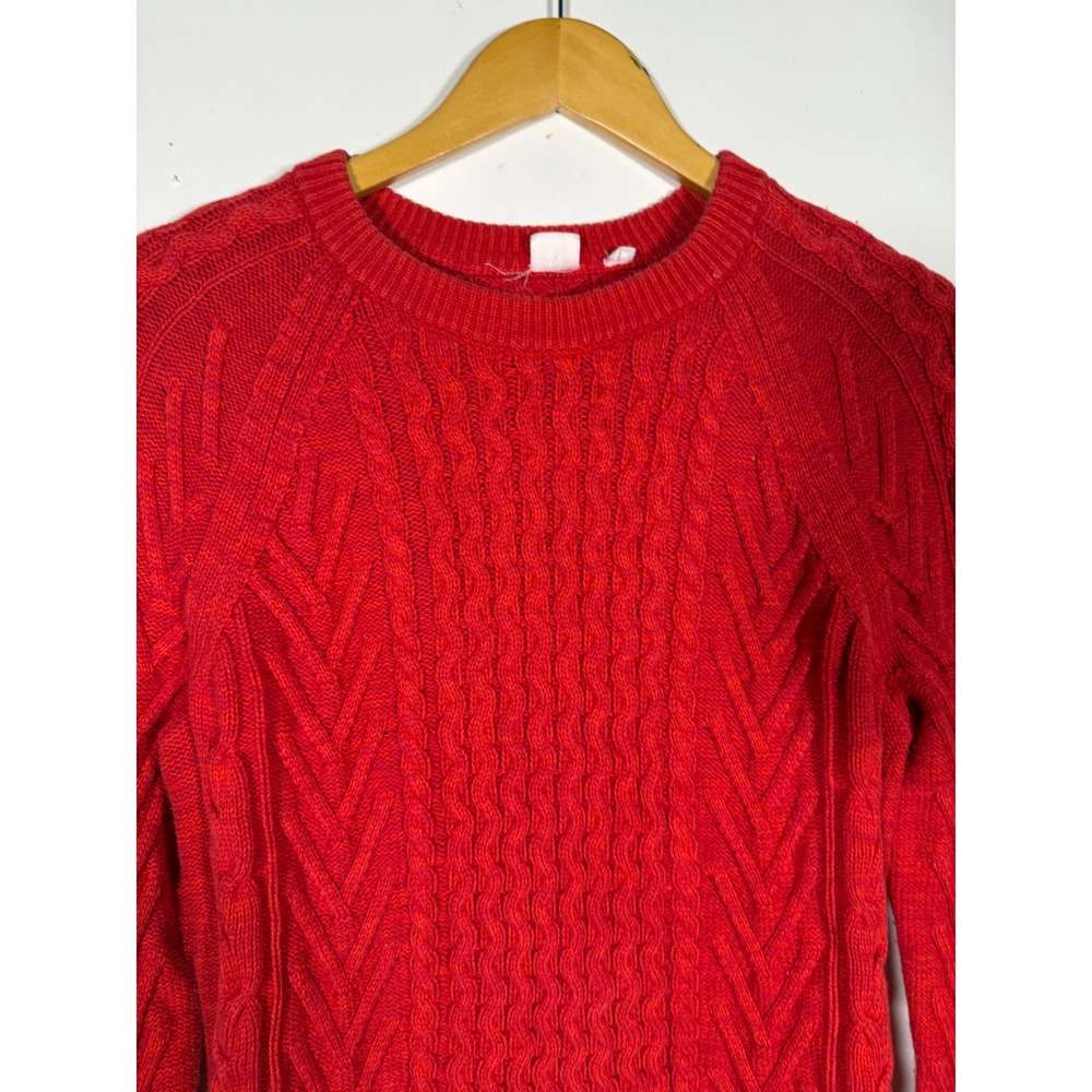 Gap Red Cable Knit Sweater Mens Medium Crew Neck Raglan Long Sleeve Pullover